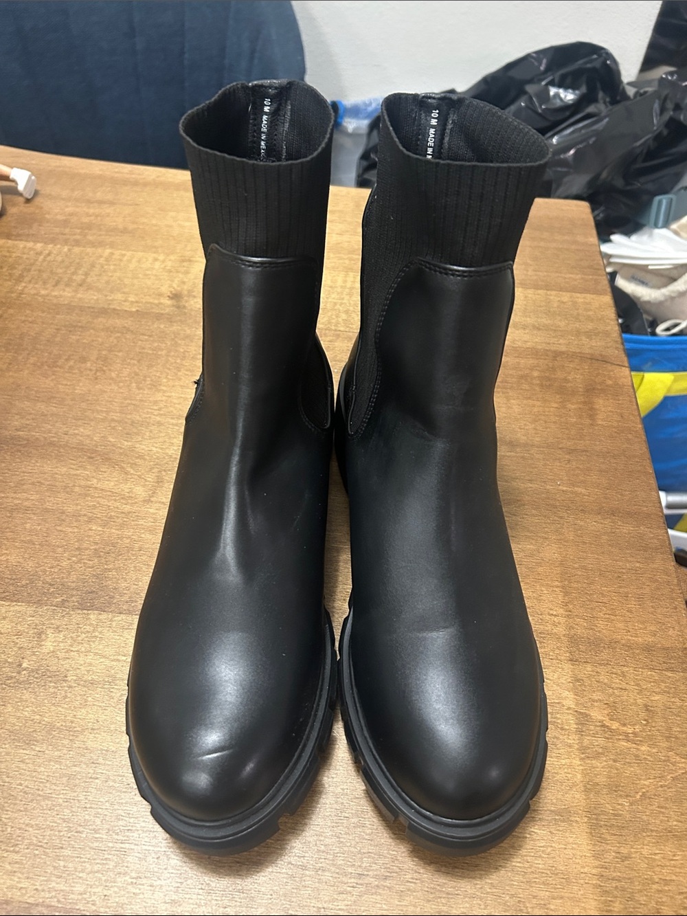 Steve Madden Black Slip-On Ankle Booties with Knit Shaft